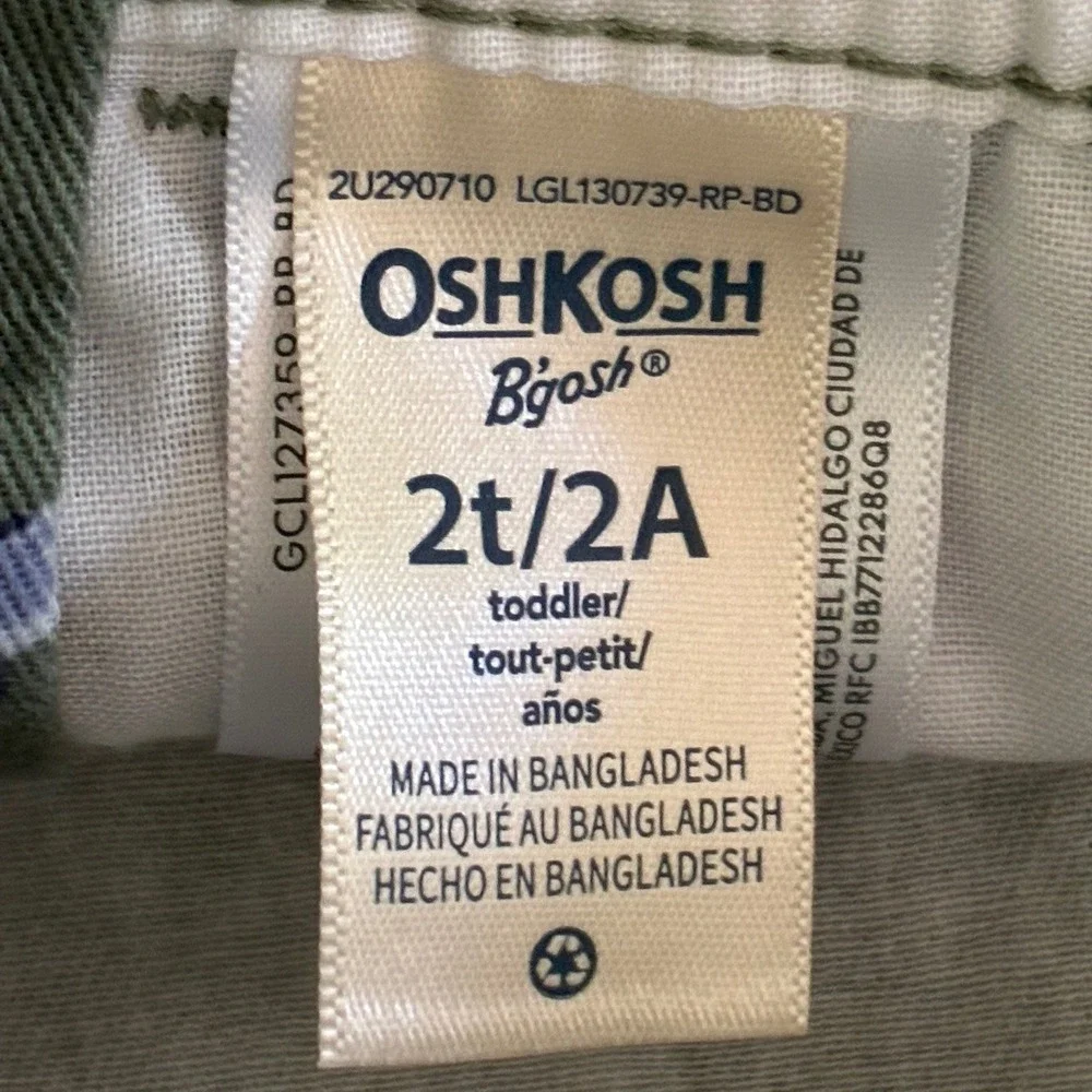 OshKosh B'gosh Toddler 2T Sage Green Car Bib Overalls Vestbak Play